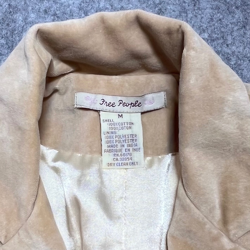 Free People Womens Tan Cotton Velvet Blazer Jacket Size M Two Button Tailored - Picture 5 of 6